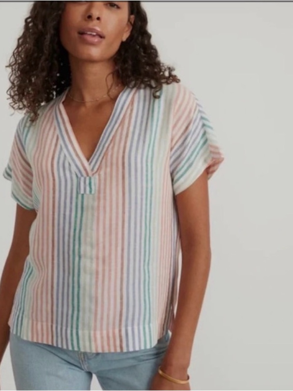 Marine Layer Pastel Multi-Stripe V-Neck Tunic Top